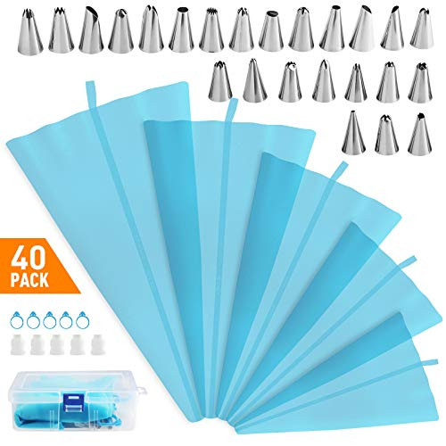 Piping Bag and Tips Set MOSONTH 40pcs Pastry Bags Set for Baking with Reusable Icing Bags Standard Converters Plastic Rings Decorating Supplies for Cake Cupcake and Cookie Icing Piping Bag and Tips Set MOSONTH 40pcs Pastry Bags Set for Baking with Reusable Icing Bags Standard Converters Plastic Rings Decorating Supplies for Cake Cupcake and Cookie Icing