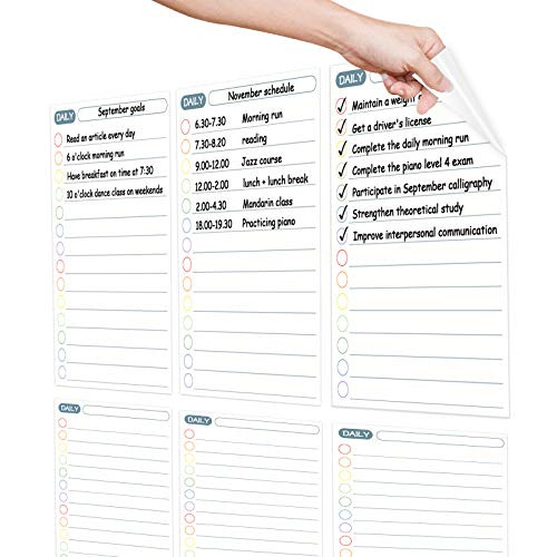 6 Pack Dry-Erase To Do List Reusable Sticker Whiteboards Paper Sticky Notes Dry Erase Board  8inchx6inch Paper Sheets DIY Dry Erase Paper Film for Office Classroom Home Kid