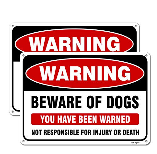 Beware of Dog Sign 2 Pack 10x7 Reflective Metal Signs 0_40 Aluminum Sign Heavy Duty Professional Printing Pre-Drilled Holes For Easy Mounting Indoor or Outdoor Use for Fence Door or Gate
