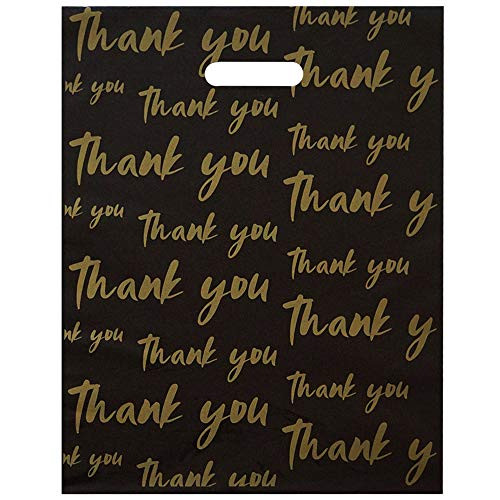 Premium Black 12x15 Merchandise Bags - Bulk Thank You Bags for Business Retail Store Supplies Boutique Shopping Bags - Plastic Bags with Handles for Thank You Gifts and Retail Bags 25 Pack