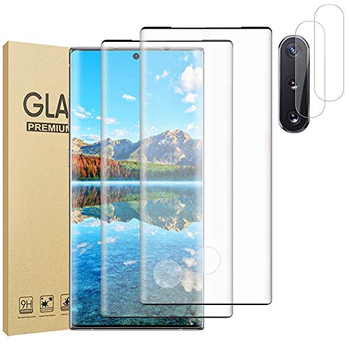22 2 Pack Galaxy Note 10 6_3 Screen Protector Tempered Glass  Camera Lens Protector HD Clear 9H Hardness Compatible Fingerprint 3D Curved Glass Film for Samsung Galaxy Note 10