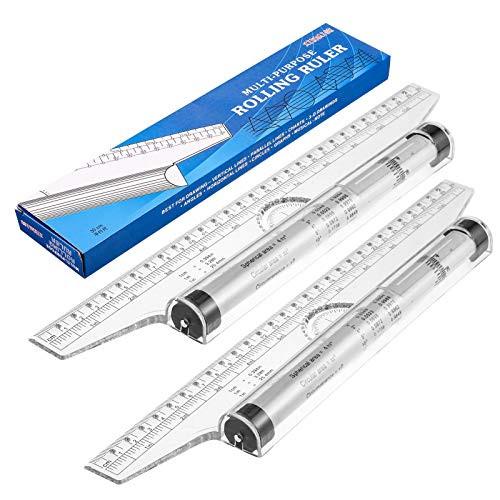 2 Pieces Multifunctional Plastic Measuring Rolling Ruler Drawing Roller Ruler Parallel Ruler for Measuring Drafting Student School and Office 12 Inches
