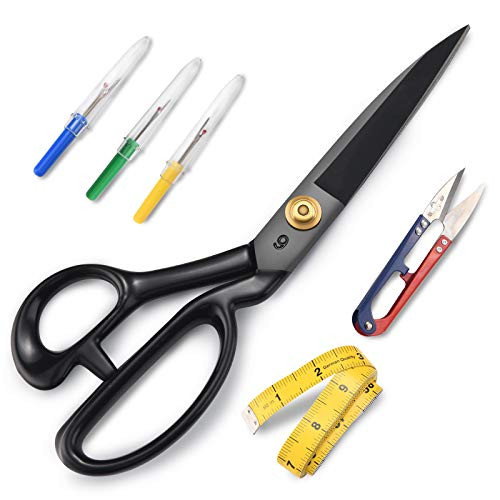 Professional Sewing Scissors Set-9in Heavy Duty Scissors Tape Measure Thread Snips 3 Seam Rippers Leather Sewing Fabric Shears for Office