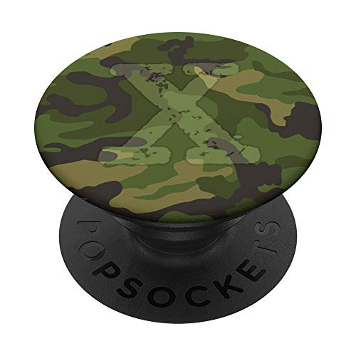 Camouflage Monogram Letter X Green Camo Initial Army Hunter PopSockets Grip and Stand for Phones and Tablets