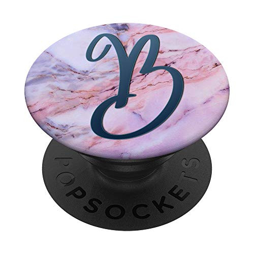 Light Dark Blue Initial Letter B On Pink Grey Blue PopSockets PopGrip Swappable Grip for Phones  and  Tablets