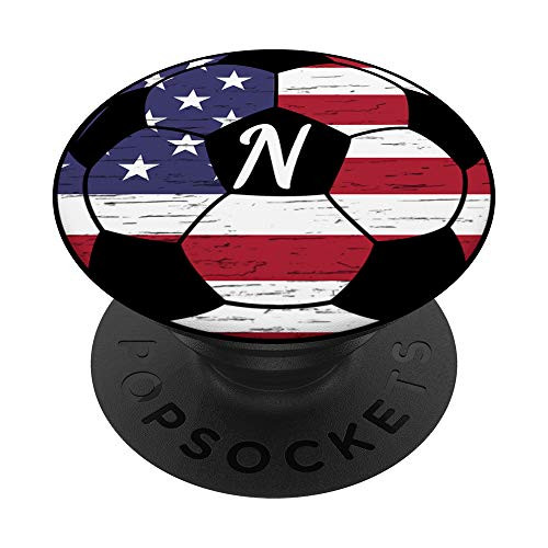 Letter N Soccer Ball USA Flag Gift Initial Monogram PopSockets PopGrip Swappable Grip for Phones  and  Tablets