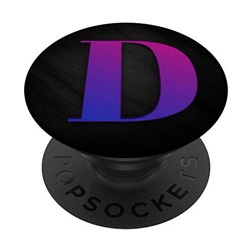 Purple and Blue Letter D Monogram On Black PopSockets Grip and Stand for Phones and Tablets