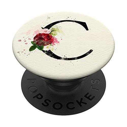 C Initial Monogram Floral Letter C Red Rose PopSockets Grip and Stand for Phones and Tablets