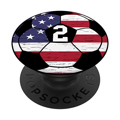 Soccer Number 2 Ball USA Flag Gift for Soccer Player PopSockets PopGrip Swappable Grip for Phones  and  Tablets