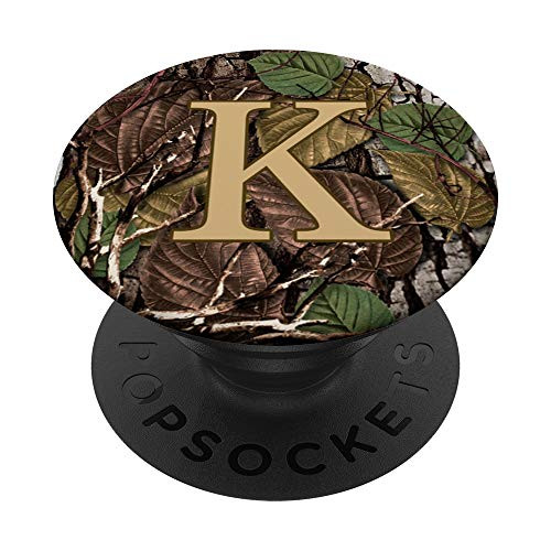 Camo Brown Hunting Camouflage Letter K Initial Monogram PopSockets Grip and Stand for Phones and Tablets