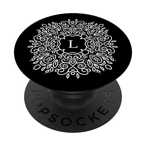 Monogram Letter L White Black Mandala PopSockets PopGrip Swappable Grip for Phones  and  Tablets
