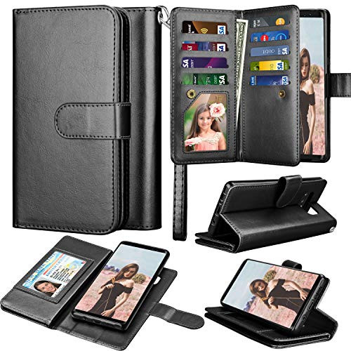 Tinysaturn Galaxy Note 8 Wallet Case Galaxy Note 8 Phone Case PU Leather Wallet Flip with 9 Card SlotsHolder Wrist Strap Magnetic Detachable Wallet Case for Samsung Galaxy Note 8 6_3 inch-Black