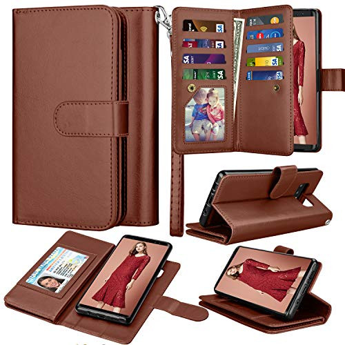 Tinysaturn Galaxy Note 8 Wallet Case Galaxy Note 8 Phone Case PU Leather Wallet Flip with 9 Card SlotsHolder Wrist Strap Magnetic Detachable Wallet Case for Samsung Galaxy Note 8 6_3 inch-Brown