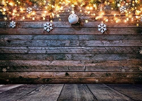 WOLADA Christmas Photo Backdrop Christmas Wood Wall Photography Backdrops Xmas Rustic Barn Vintage Wooden Background for Kids Portrait Photo Studio Props 11975 7x5ft
