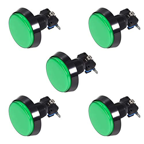 uxcell Game Push Button 60mm Round 12V LED Illuminated Push Button Switch with Micro Switch for Arcade Video Games Green 5pcs