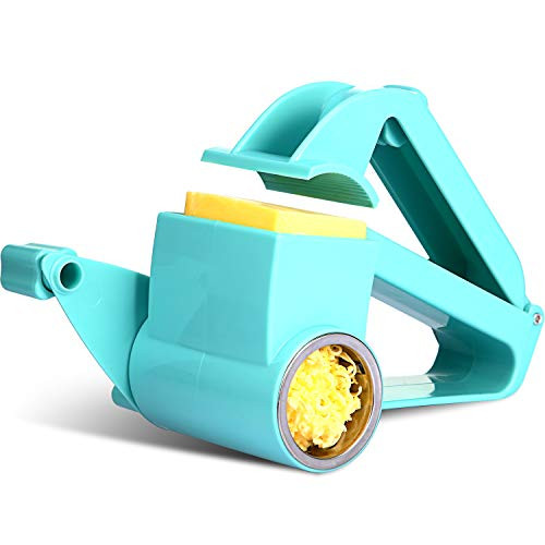 Rotary Cheese Grater Manual Handheld Cheese Grater with Stainless Steel Drum for Grating Hard Cheese Chocolate Nuts Kitchen Tool Blue