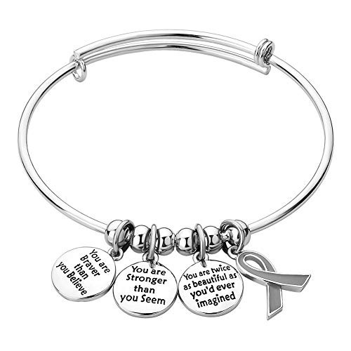 CLY Jewelry Engraved Expandable Bangle Charm Bracelet Brain Cancer Grey Ribbon for Gril Women Birthday Family Friend Couples CLY Jewelry Engraved Expandable Bangle Charm Bracelet Brain Cancer Grey Ribbon for Gril Women Birthday Family Friend Couples