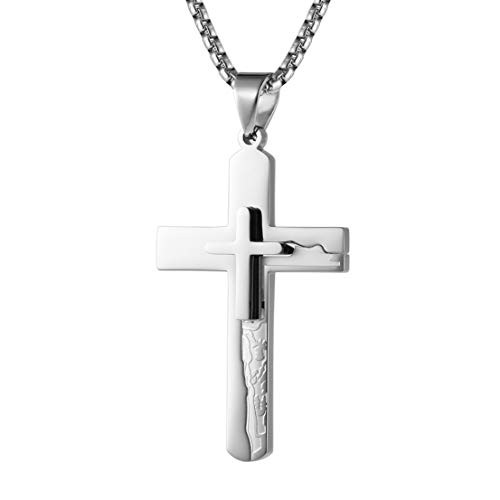 HZMAN Mens Stainless Steel Jesus Christ Crucifix Cross Pendant Necklace 22 2 Inch Chain HZMAN Mens Stainless Steel Jesus Christ Crucifix Cross Pendant Necklace 22 2 Inch Chain