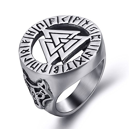 Elfasio Valknut Scandinavn Odin Symbol Norse Viking Wolf Mens Silver Stainless Steel Ring Jewelry Size 12 Elfasio Valknut Scandinavn Odin Symbol Norse Viking Wolf Mens Silver Stainless Steel Ring Jewelry Size 12