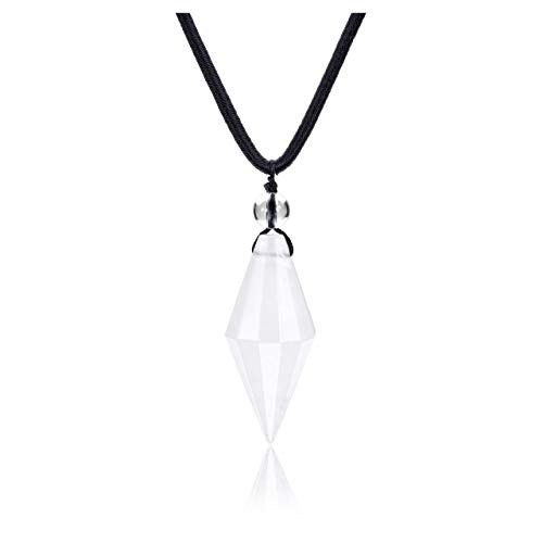 PESOENTH Clear Quartz Crystal Pendant Necklace for Men Women Amulet Reiki Healing Chakra Gemstone Necklace Cord Adjustable Jewelry