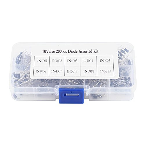 Rectifier Diode Assortment Kit 10 Values Electronic Rectifying Diodes with Clear Storage Box Total 200 PCS