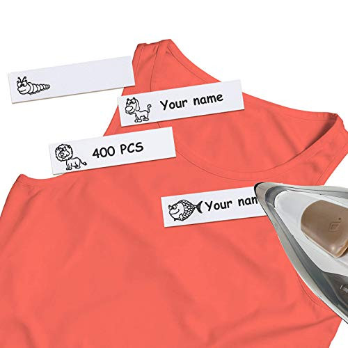 400 Pieces Writable Iron on Clothing Labels Iron on Fabric Labels Cute Animal Name Labels to Mark Your Clothes for School Uniform College Day Care and Uniforms