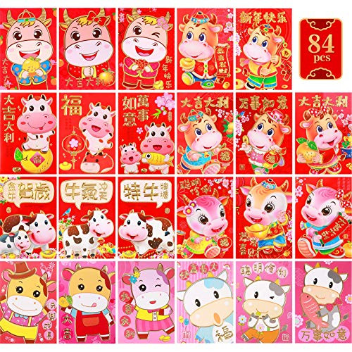 84 Pieces Chinese New Year Red Envelopes Lucky Money Pockets Chinese Ox Year Lucky Hongbao for New Year 2021 Spring Festival Birthday Wedding