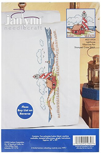 Janlynn Stamped Cross Stitch Kit Lighthouses Pillowcase Pair