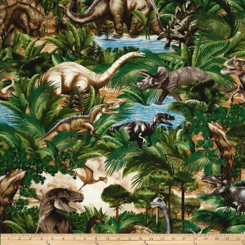 Timeless Treasures Dinosaurs Bones Yard Green