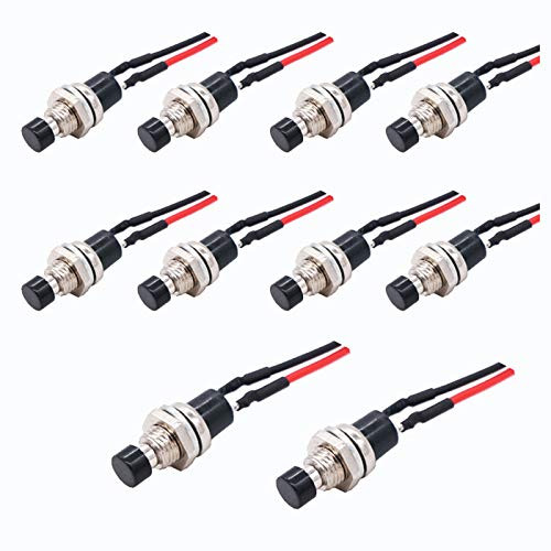 SAUTOP Normal Open Mini Momentary with Push Button Switch - 15Pcs SPST Black 250VAC 1A 2 Pins with Pre-soldered Wires PBS-110