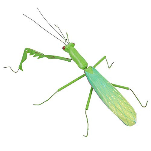 YARDWE 1Pc Metal Praying Mantis Statue Mini Fairy Garden Animal Insect Figurines Iron Simulation Mantis Model Sculpture Micro Landscape Ornaments for Patio Yard Desktop Green