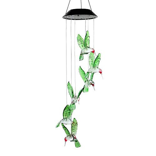 VEEKI Solar Wind Chimes Outdoor Color-Changing Wind Chime Waterproof Hanging Wind Chime Solar Powered LED Wind Chimes Lights for Outdoor Garden Corridor Decoration Hummingbird 1