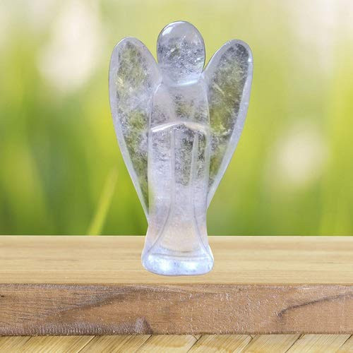 Clear Quartz Pocket Statue Angel Guardian Hand Carved Feng Shui Figurine Crystal Reiki Healing Spiritual Natural Gemstone Home Decor 2-2_5 Inch
