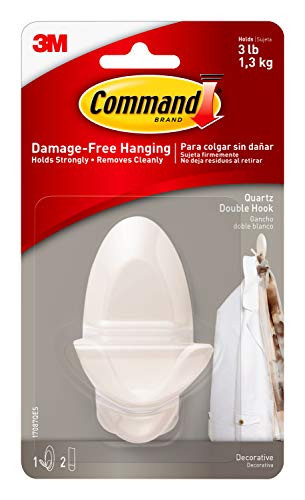 Command Double Hook Medium Quartz 1-Hook 4-Pack 17087QES Decorate Damage-Free