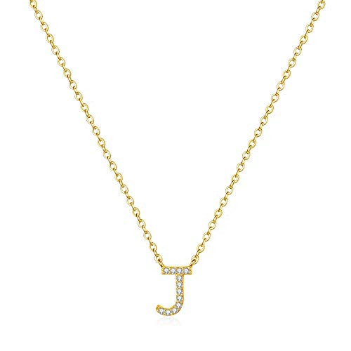 IEFWELL Cubic Zirconia J Necklaces for Women 14K Gold Filled CZ Letter Necklaces Initial Necklaces for Women Girls Teens Dainty Tiny Alphabet J Initial Necklaces Letter Jewelry for Women Girls Teens