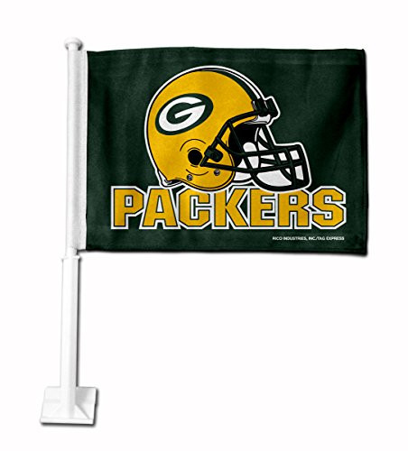 NFL Rico Industries Car Flag including Pole Green Bay Packers - Helmet on Green