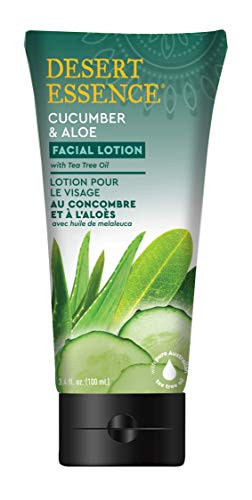 Desert Essence Facial Lotion - Cucumber  and  Aloe wTea Tree Oil - 3_4 Fl Oz - Moisturizes Protects  and  Softens Skin - Aloe - Cooling Cucumber - Brighten  and  Tone