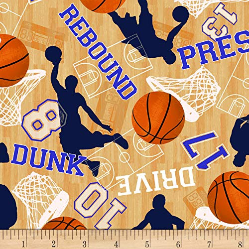 Timeless Treasures Score Basketball Motifs Tan Fabric by the Yard