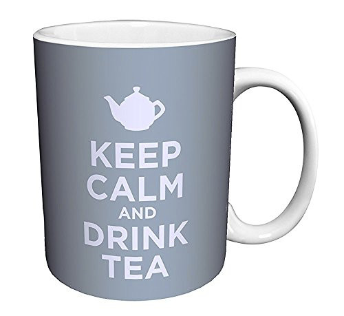Keep Calm and Drink Tea Blue Novelty Food Drink Humor Quote Ceramic Gift Coffee (Tea, Cocoa) 11 Oz. Mug