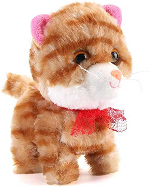 Liberty Imports Stuffed Cat Walking Plush Kitty Electronic Mechanical Kitten Toy That Walks Meows and Wags Orange