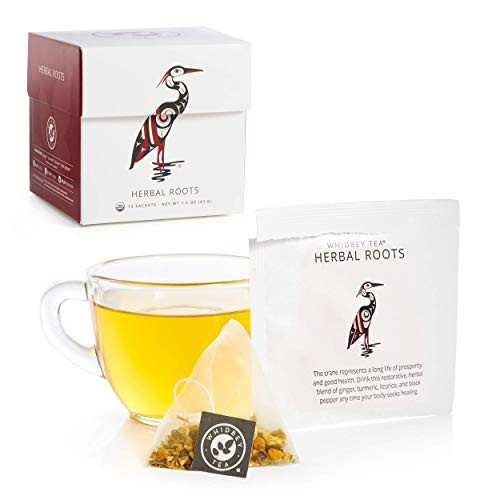 Whidbey - Herbal Roots Tea Bags - Premium Certified Organic_ Caffeine Free Artisan Antioxidant Herbal Decaffeinated Teas Infuser Pyramid Bag Individually Wrapped 12 Count Sachets