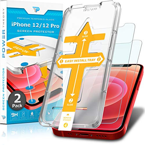 Power Theory Screen Protector for iPhone 12iPhone 12 Pro 2-Pack with Easy Install Kit Premium Tempered Glass