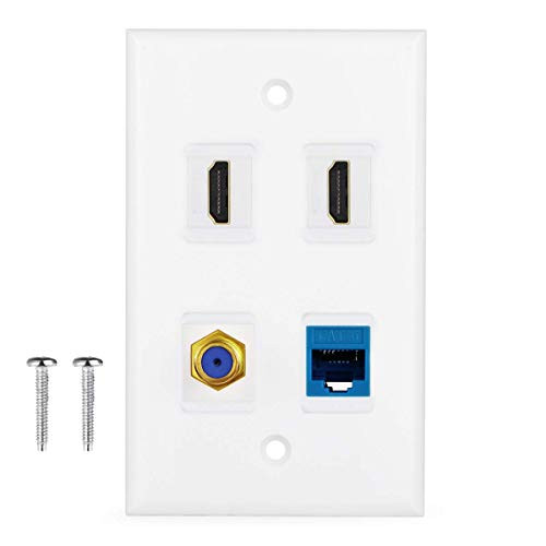 HDMI Coax Ethernet Wall Plate - 2 Port HDMI Keystone Female to Female 1 Port Coax Keystone Female to Female 1 Port CAT6 Keystone Female to Female Wall Plate - White HDMI Coax Ethernet Wall Plate - 2 Port HDMI Keystone Female to Female 1 Port Coax Keystone Female to Female 1 Port CAT6 Keystone Female to Female Wall Plate - White