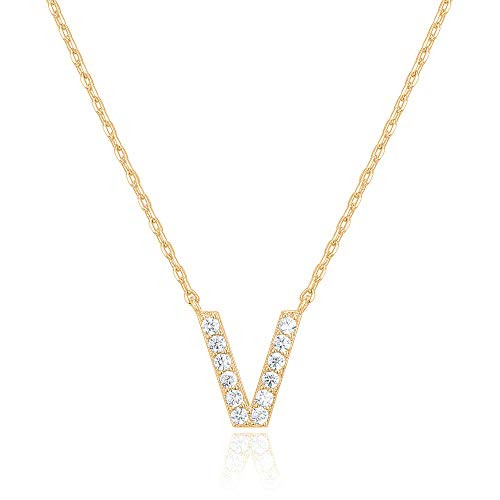 PAVOI 14K Yellow Gold Plated Cubic Zirconia Initial Necklace Letter Necklaces for Women V Initial PAVOI 14K Yellow Gold Plated Cubic Zirconia Initial Necklace Letter Necklaces for Women V Initial