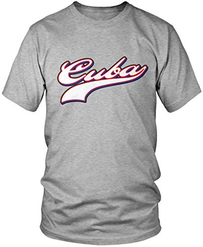 Amdesco Cuba Baseball Cuban Flag Color Script Font Team Cuba Mens T-Shirt Athletic Heather Gray XL