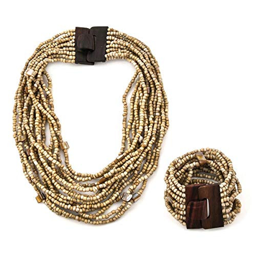 Shop LC Delivering Joy Brown Seed Bead Shell Wooden Buckle Stretchable Bracelet Multi Strand Boho Necklace Fashion Jewelry for Women 18