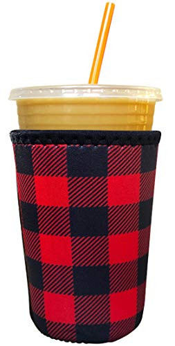 Koverz Neoprene Iced Coffee Java Sleeve - Insulator Sleeve for Cold Beverages Neoprene Cup Holder - Compatible with Starbucks  and  McDonalds Coffee - Medium Buffalo Plaid