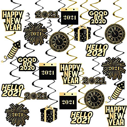 Happy New Year Hanging Swirls Decorations 2021 - Pack of 30  Happy New Year Decorations 2021  New Years Eve Party Supplies 2021  NYE Decorations 2021  Happy New Years Eve Hanging Swirl 2021