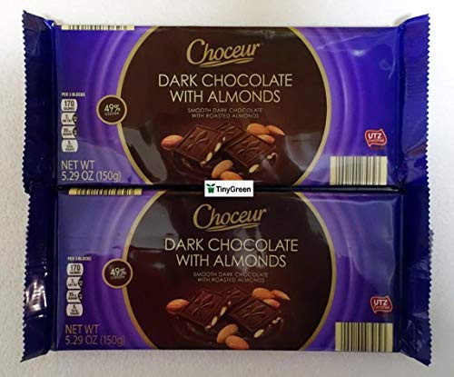 Choceur Dark Chocolate with Almonds Smooth Dark Chocolate with Roasted Almonds 49 Cocoa 5_29oz 150g Pack of Two