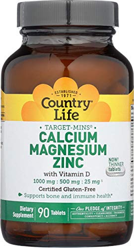 Country Life Target-Mins Calcium Magnesium Zinc wVitamin D 1000mg500mg25mg - 90 Tablets - Supports Bone  and  Immune